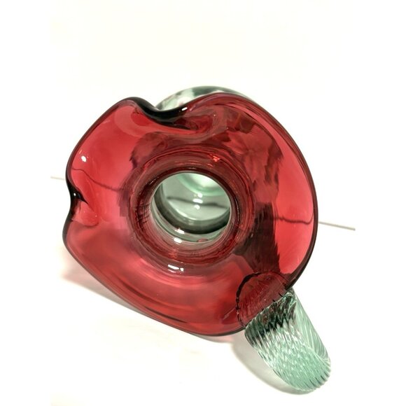 Fenton Rubina Verde Pitcher Vase Dragonfly Hand painted Signed By Hayhurst 6” - Picture 5 of 9